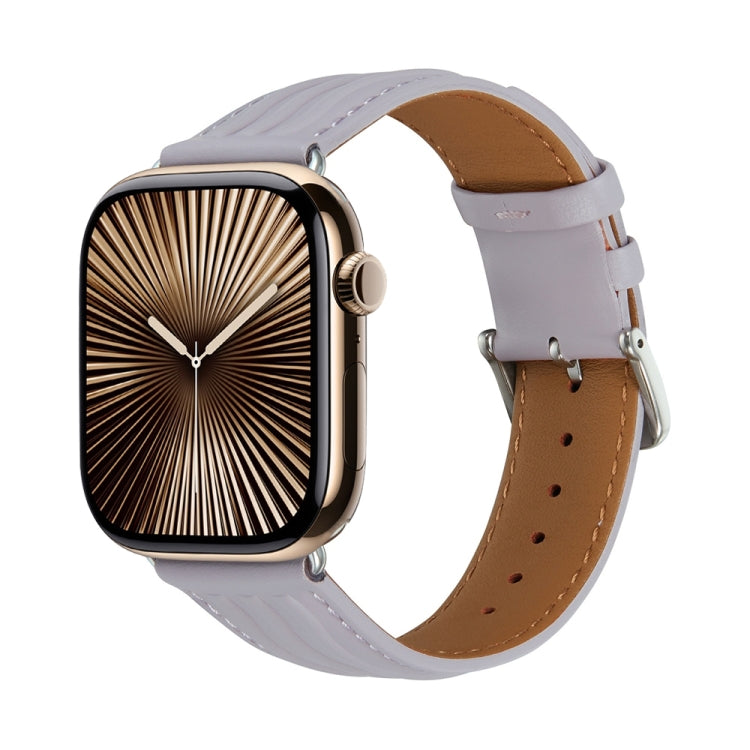 Embossed Line Genuine Leather Watch Band